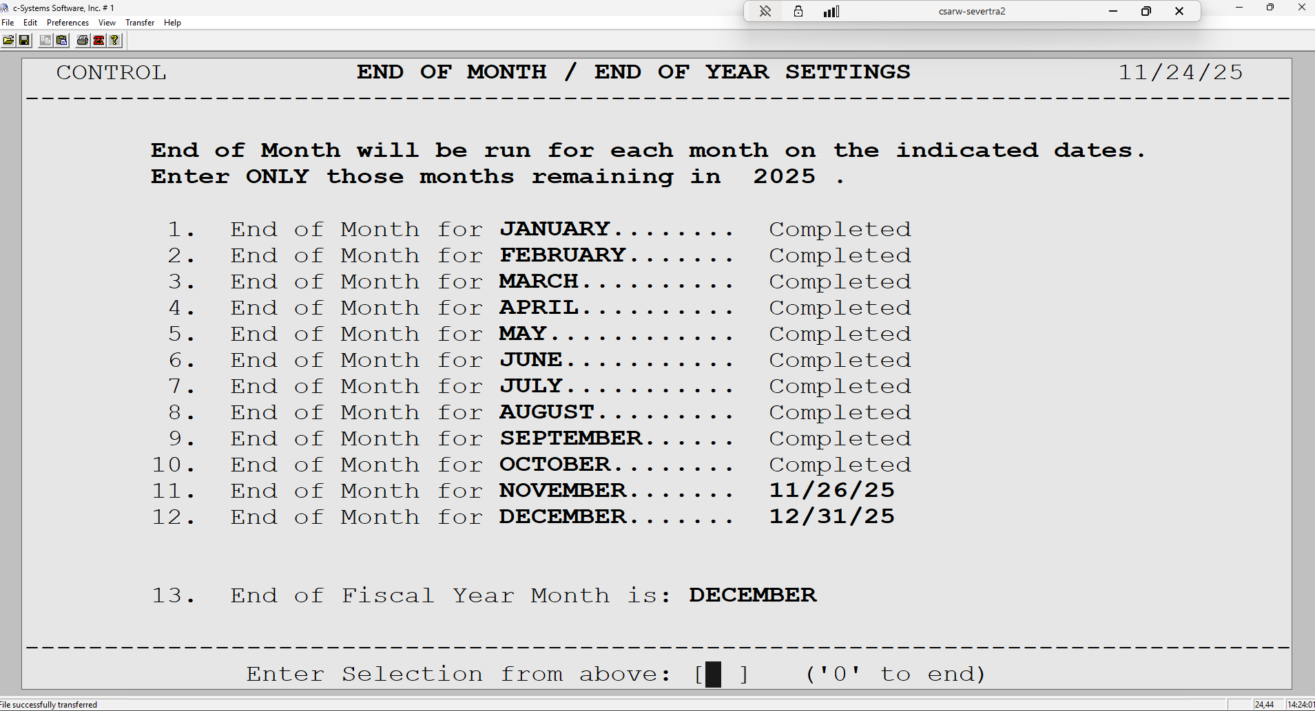 2. Select the Month to Update